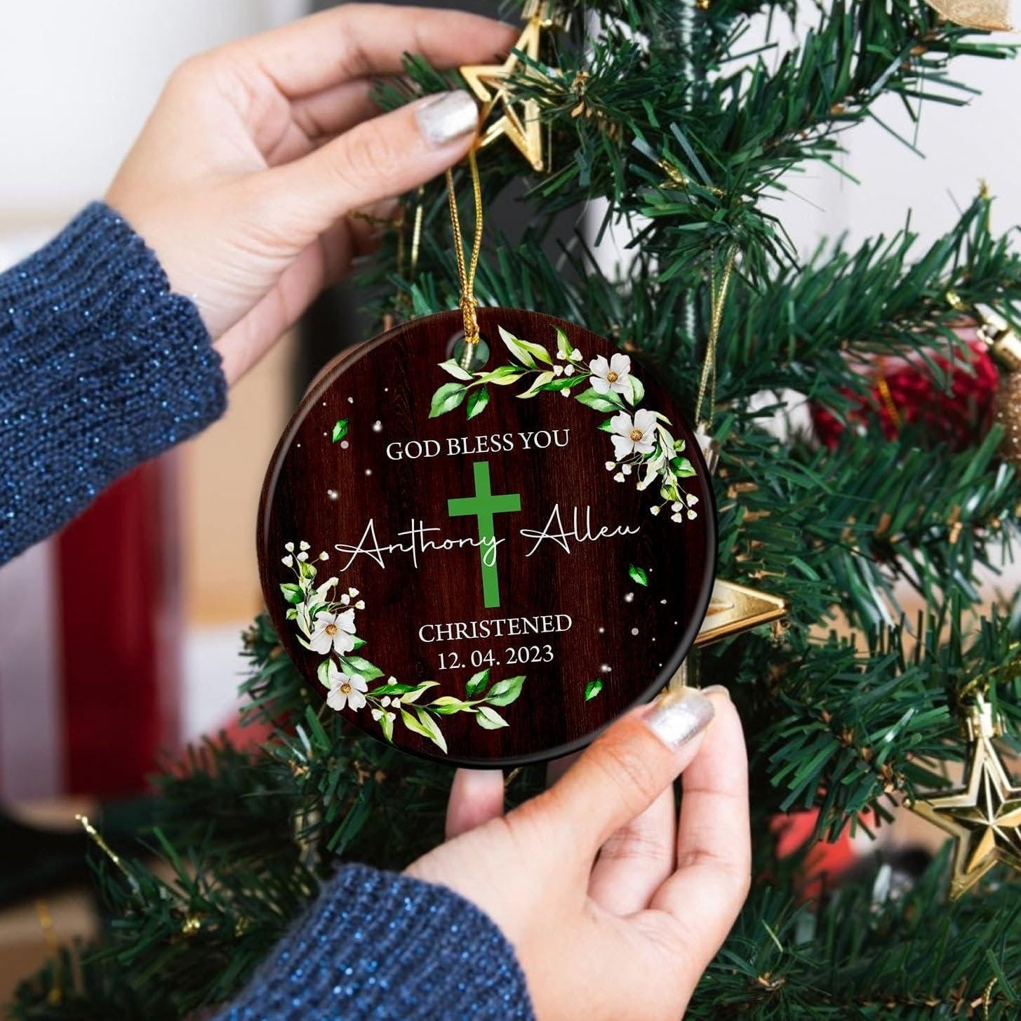 Personalized Christmas Ornament, God Bless You Christened Christmas Decor, Nativity Scene Christmas Ornament, Ideas For Christmas Trees DCLAF10